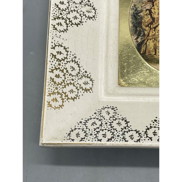 vintage ceramic framed La Mode illustree print shabby chic white gold mated READ - Picture 2 of 11